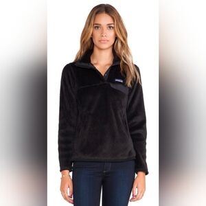 Patagonia W's Re-Tool Snap-T Black Pullover Thick Fleece Large Fall Winter Cozy